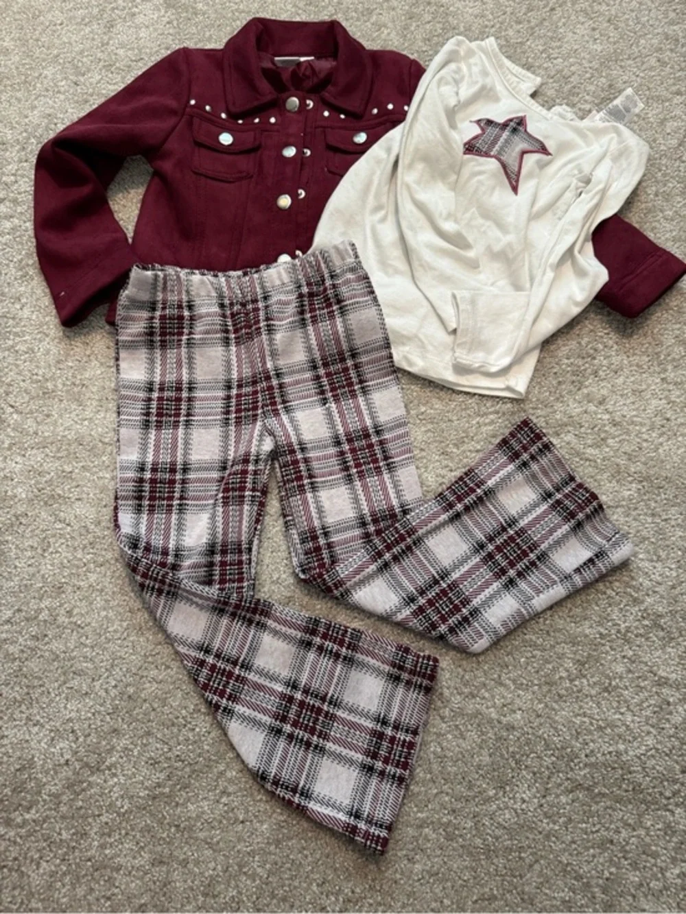 Little Lass Burgundy and White Plaid 3-Piece Girls Matching Set